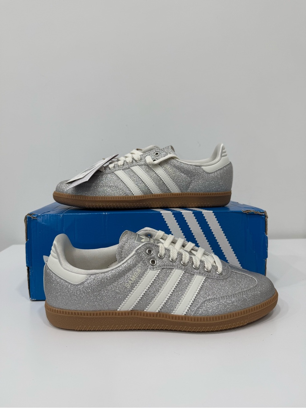 Adidas Samba Silver Glitter Leather Sneakers for Women